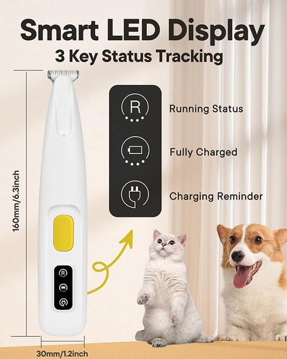 FURBONA Upgraded Dog Paw Trimmer with LED Light, 18 mm Widen Blade, 35 dB Low Noise, LED Display, Fully Waterproof, Rechargeable Clipper for Dogs Cats Trimming Paws, Eyes, Ears, Face, and Rump
