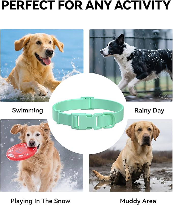 Waterproof Dog Collar, Rubber Adjustable Collars with Quick Release Buckle, Odor-Resistant, Easy to Clean Pet Collars for Small Medium or Large Dogs (Turquoise, S 9.5-14.1 inch)