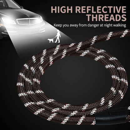 Long Dog Leash for Training 50Ft-Reflective Nylon Rope with Swivel Hook-Recall Agility Lead for Large Small Medium Dogs Outside Walking Hiking-Brown