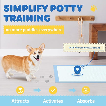 100-Pack X-Large Puppy Pads - 34'' x 28'' Pee Pads for Dogs Potty Training with Leak-Proof Quick-Dry Design, 6-Layer Wee Wee Pads for Dogs, Blue
