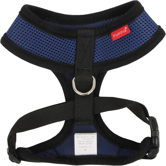 Puppia Soft Dog Harness No Choke Over-The-Head Triple Layered Breathable Mesh Adjustable Chest Belt and Quick-Release Buckle, Royal Blue, Small