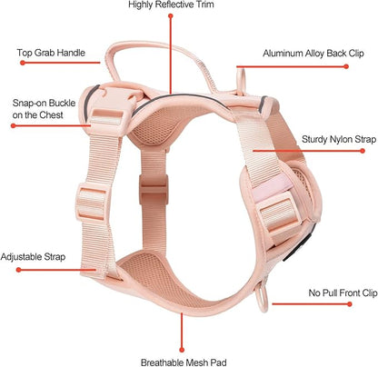 Petmolico Dog Harness for Small Dogs, Cute Harness Vest with Two Leash Clips and Soft Handle, Reflective Easy Walk Puppy Vest - Pink, Medium