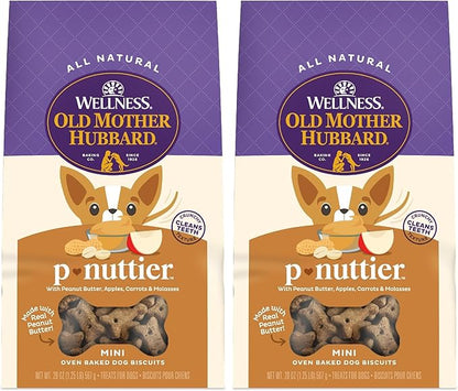 Old Mother Hubbard Wellness P-Nuttier Dog Biscuits, Natural, Training Treats, Peanut Butter Flavor, Mini Size, (20 Ounce Bag)(Pack of 2)