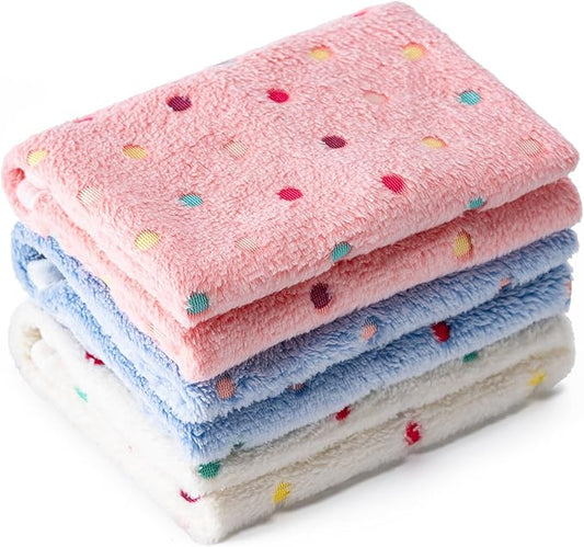 1 Pack 3 Blankets Super Soft Fluffy Premium Fleece Pet Blanket Flannel Paw Printed Throw for Dog Puppy Cat (Medium 30x20'', White, Pink, Blue)