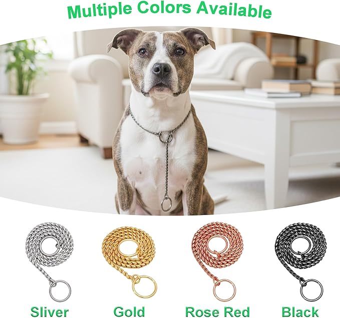 Dog P Snake Chain Chrome Plated Metal Dog Training Choke/Collar-Fully Guaranteed Against Rust Tarnish or Breakage-Recommended for Professional Training (Golden, 5mm * 22")