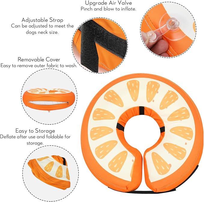 MIDOG Inflatable Dog Cone Collar Alternative After Surgery - Soft Protective Recovery Dog Cone for Large Medium Small Dogs & Cats, Elizabethan Collar for Dogs to Stop Licking - Orange,XL