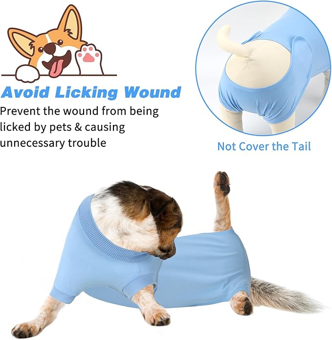 2 Packs Breathable Cotton Dog Recovery Suit for After Neuter Spay Abdominal Wounds Protector, Professional Anti-Licking Onesies for Male Female Pets Surgery Bandages, 2XL Black Blue Pure