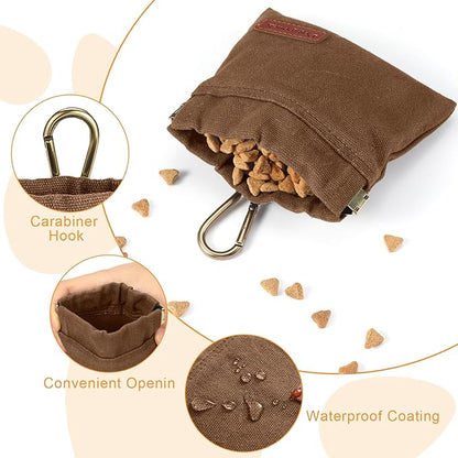 VZZNN 2PC Dog Treat Pouch,Dog Training Treat Reward Bag,Portable Puppy Hand Free Dog Walking Bag,Auto Closing Dog Food Dispenser,Behavior Aids for Puppy Travel or Outdoor(Grey+Khaki)