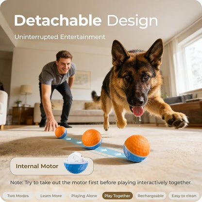 Apasiri Interactive Dog Toys: Automatic Moving Dog Toys for Aggressive Chewers with LED Lights (3.74 in Diameter)