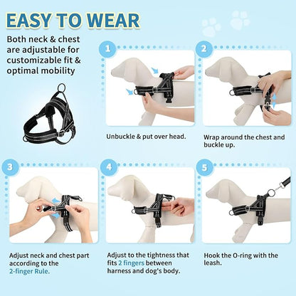 SlowTon No Pull Small Dog Harness and Leash Set, Puppy Soft Vest Harness Neck & Chest Adjustable, Reflective Lightweight Harness & Anti-Twist Pet Lead Combo for Small Medium Dogs (Black, S)