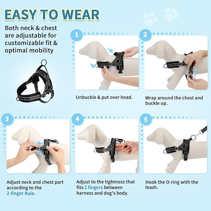 SlowTon No Pull Small Dog Harness and Leash Set, Puppy Soft Vest Harness Neck & Chest Adjustable, Reflective Lightweight Harness & Anti-Twist Pet Lead Combo for Small Medium Dogs(B,L)