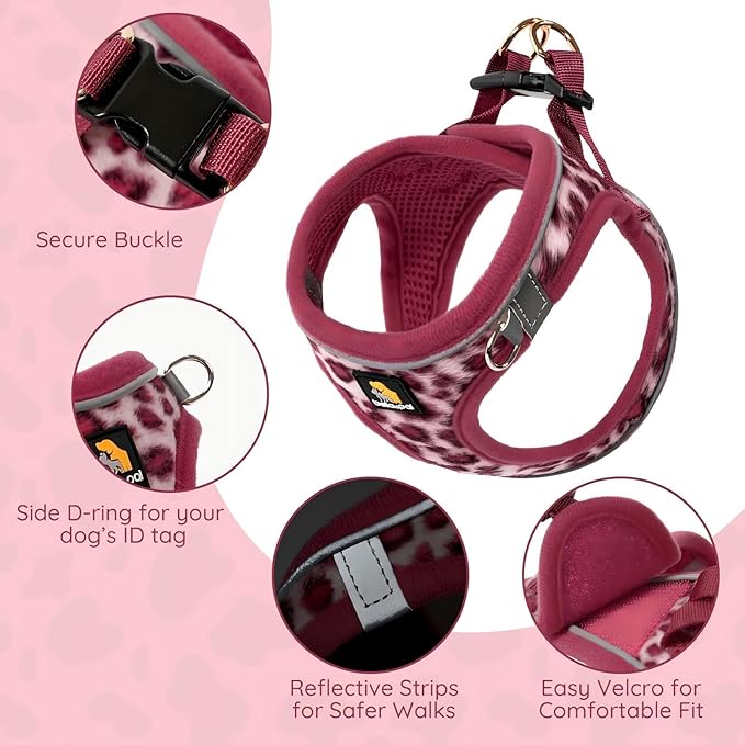 BELLA & PAL Step in Vest Harness for Small and Medium Dogs, No Pull Small Dog Harness with Leash Set, Comfortable Air Mesh Dog Vest Harness with Reflective Strip (Pink Leopard, L)