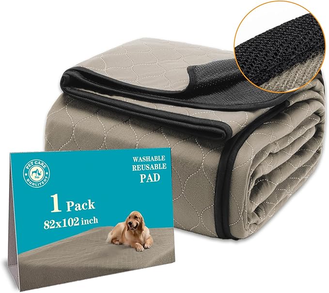 Bunlitent Washable Pee Pads for Dogs 82" x 102", Extra Large Reusable Puppy Pads, Dog Training Pads with Quick Dry, Anti-Slip Dog Pee Pads, Whelping Pads, Puppy Pad, 1 Pack, Brown
