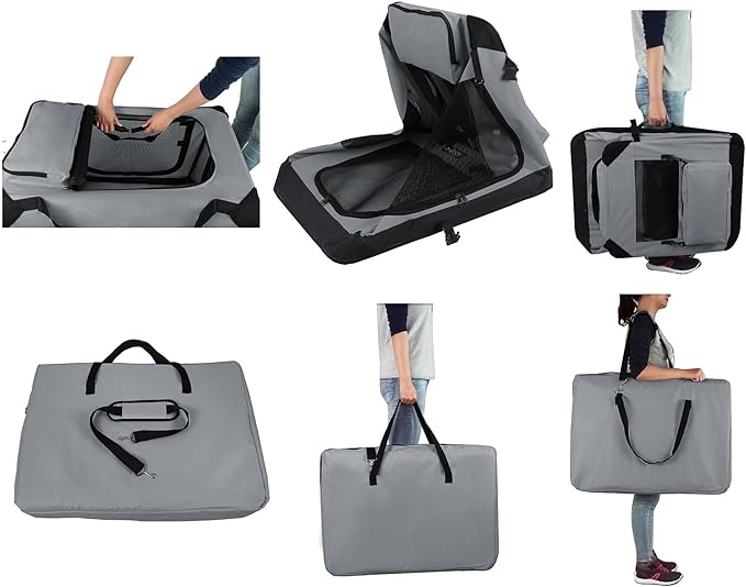 EliteField 3-Door Folding Soft Dog Crate with Carrying Bag and Fleece Bed (2 Year Warranty), Indoor & Outdoor Pet Home (24" L x 18" W x 21" H, Light Gray)