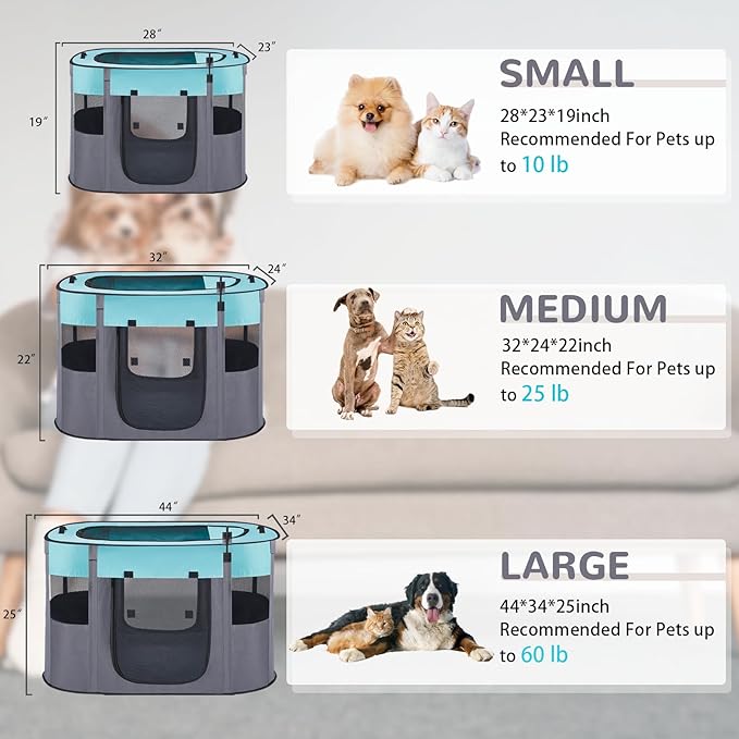 Large Dog Cat Playpen Crate with Waterproof Pad,Portable Collapsible Pet Dog Cat Kennel Cage Tent,Suitable for Indoor Outdoor Travel Camping,Water-Resistant Breathable Shade Cover (Green L)