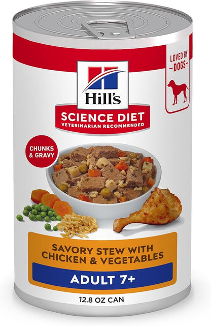 Hill's Science Diet Adult 7+ Senior Wet Dog Food, Savory Stew with Chicken & Vegetables in Gravy, 12.8 oz. Cans, 12-Pack