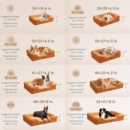 EHEYCIGA Orthopedic Dog Bed for Medium Dogs, Waterproof Memory Foam Medium Dog Beds with Sides, Non-Slip Bottom and Egg-Crate Foam Pet Couch Bed with Washable Removable Cover,Pumpkin Orange