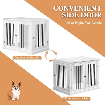 PUPETPO Dog Crate Furniture with Cushion, Dog Crate End Table Large, Indoor Dog Kennel, Dog House, Dog Cages for Large Dogs, Furniture Style Dog Crate with Flip-top, Chew-Proof Metal Bars, White