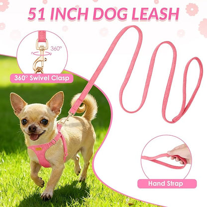 SlowTon Dog Harness Small Sized Dog - Soft XXS Dog Harness and Leash Set No Pull No Chock, Adjustable Lightweight Puppy Harness for XS Small Medium Dogs Cats (Solid Pink, M)