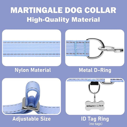 Reflective Martingale Collar for Dogs Nylon Training Collar with No Buckle, No Pull Escape Proof Dog Collar for Large Dogs（Blue Stripe，L）