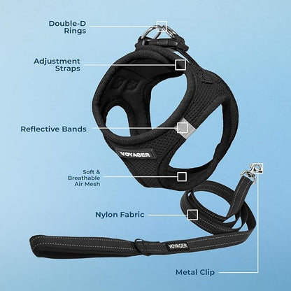 Best Pet Supplies Voyager Step-in Air All Weather Mesh Harness and Reflective Dog 5ft Leash Combo with Neoprene Handle, for Small, Medium and Large Breed Puppies - Set (Black), Large