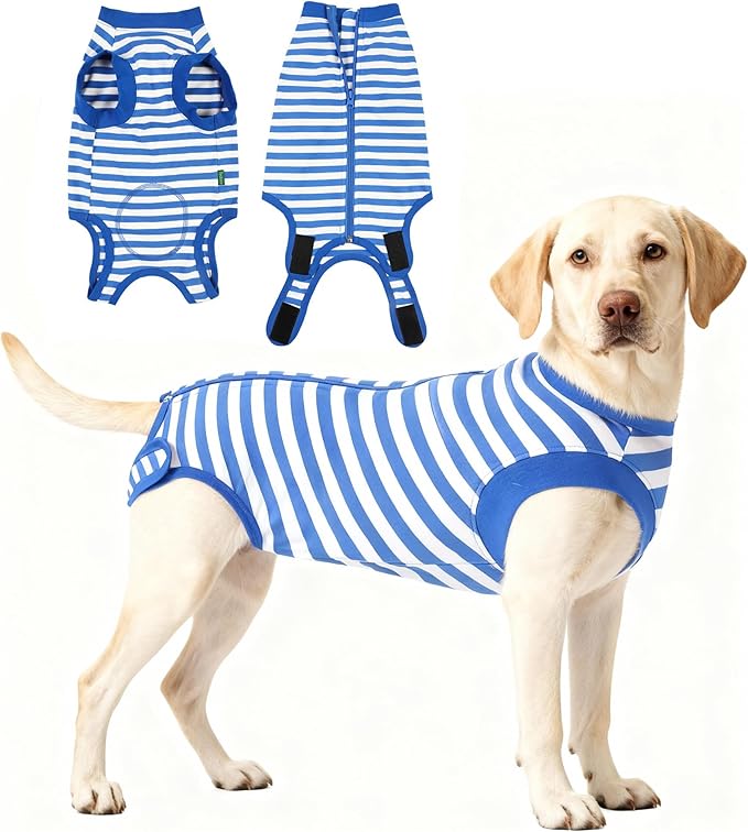 Dog Surgery Recovery Suit Dogs Neuter Spay Female Male Protective Clothes, Blue White XL