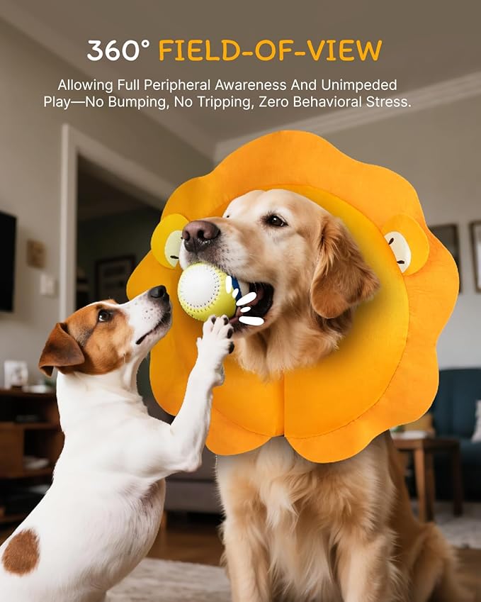 MIDOG Inflatable Dog Cone Collar, Lion Mane Soft Dog Cone Alternative After Surgery with 40% Extra Protection Area Anti-Lick, Adjustable Donut Recovery Collar for Large Medium Small Dogs (Lion, S)