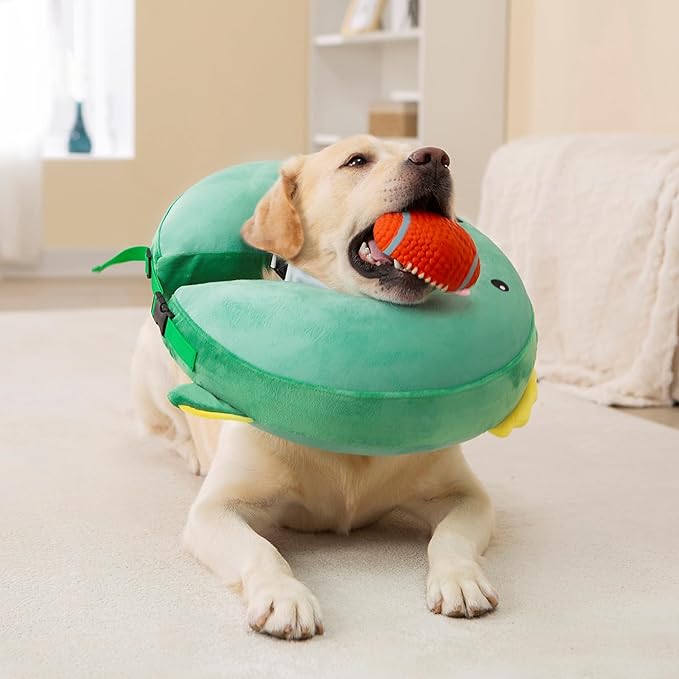 Dog Cone Inflatable Widen Dog Neck Donut Collar, Soft Cone Alternative After Surgery for Large Medium Small Dogs to Stop Licking, Dinosaur, Small