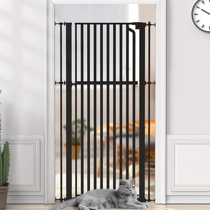 Senneny 63” Extra Tall Cat Gate Auto Close & One-Hand Open, No Drilling Pressure Mounted Kits and Wall Mounted Kits, Metal Pet Gate Fits Openings 29.5” to 33.4” Wide, Black