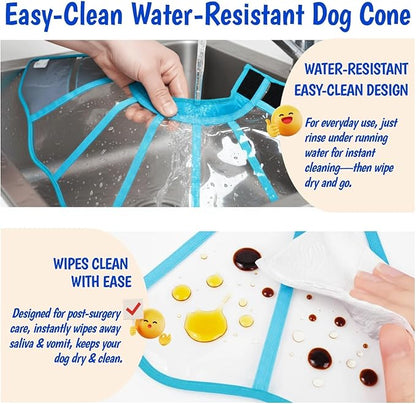 Adjustable Deep Dog Cone Collar for Dogs to Stop Licking, Soft Transparet E Collar for Medium Dogs After Surgery, Comfort Wound Recovery Cone with Padding, Foldable & Easy-Clean Pet Cone(Blue-Green,M)