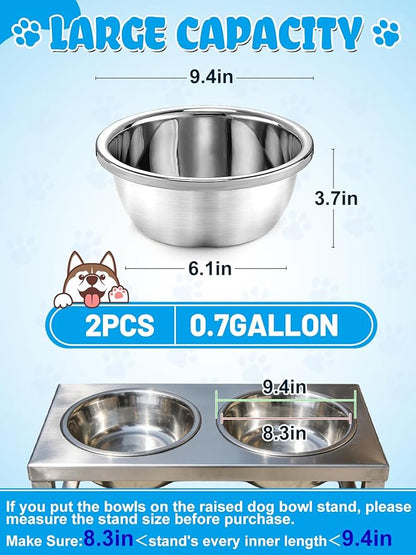2 Pcs 0.7 Gallon Dog Bowls for Small Medium Dogs - Food Grade Stainless Steel Metal Water Bowl, Easy to Clean Food Bowls for Indoor Outdoor