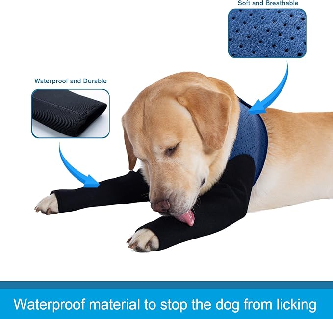 Coodeo Dog Recovery Sleeves, Cone Collar Alternative, Abrasion Resistant Dog Recovery Suit, Washable 2.5mm Thick and Waterproof, Pet Wounds Prevent Licking, Biting (Blue, XS)