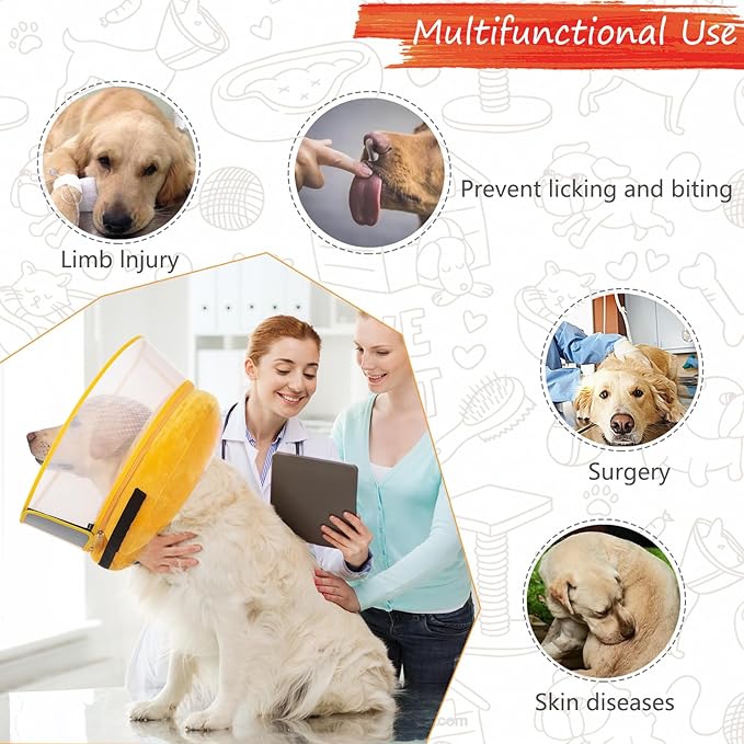 Inflatable Dog Cone Collar for Large Medium Small Dogs, Soft Dog Donut Collar Adjustable Recovery Cone for Pets After Surgery, Extra Enhanced Anti-Licking Guard Shield (Pineapple, Medium)