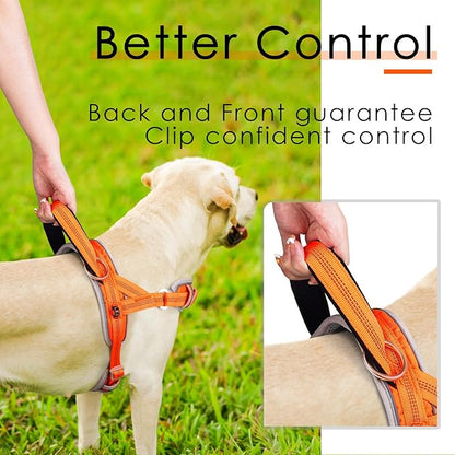 ADVENTUREMORE Dog Harness for Large Dogs No Pull, Sport Dog Halter Harness Reflective Breathable Dog Vest Escape Proof Dog Harness with Easy Control Front Clip Handle for Training Walking XL Orange