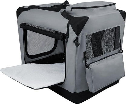 EliteField 3-Door Folding Soft Dog Crate with Carrying Bag and Fleece Bed (2 Year Warranty), Indoor & Outdoor Pet Home (24" L x 18" W x 21" H, Light Gray)