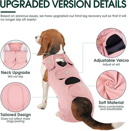 Kuoser Dog Surgery Recovery Suit for Rear Legs, Thigh Wound Protective Sleeve for Dogs, Dog Recovery Sleeve for Female Male Dogs, Dog Onesie After Surgery Pet Surgical Suit for Spay Neuter, Pink S