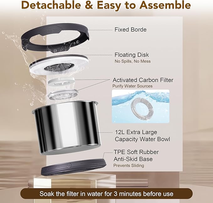 UPSKY Dog Water Bowl No Spill 12L Stainless Steel, 3.17 Gallon Large Capacity Spill-Proof Dog Bowls, Non-Slip Slow Drinking Anti-Splash Bowl for Large Messy Drinkers, No Mess Indoor/Outdoor Use, Gray