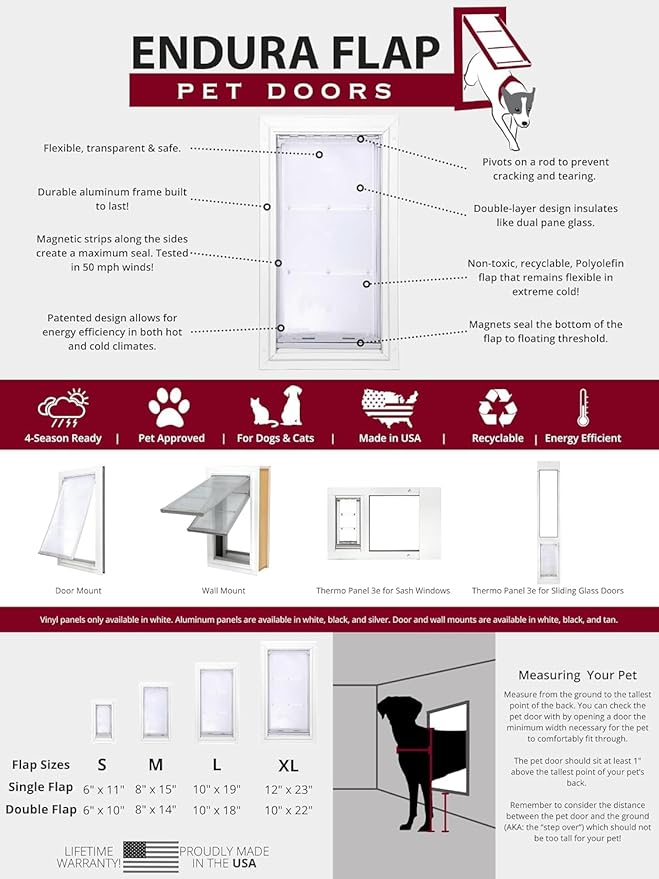 Endura Flap Double Flap Pet Door for Door Installations | Stylish for Interior & Exterior Doors | Durable Aluminum Frame & Weatherproof Dual-Layer Flap | White, Large, Double Flap