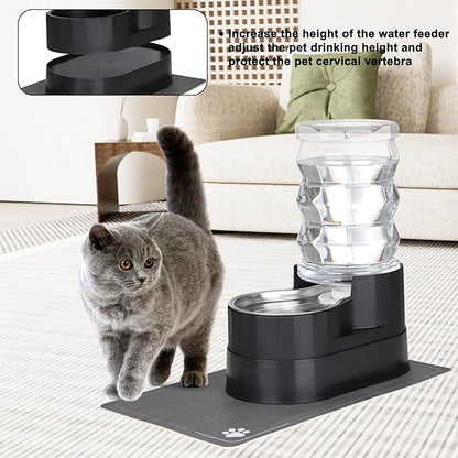 RIZZARI Automatic Dog Water Dispenser: 7L Black Stainless Steel Feeder with Auto-Refill - Elevated Design Eases Joint Strain for Senior Dogs - Leak-Resistant Base - Ideal for Livingroom Bedroom
