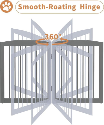 PUPETPO Freestanding Dog Gate with Door, Pet Gate for Stairs, 80 inch Wide Pet Barrier Indoor, Dog Fences Indoor, Support Feet Included, 4 Panels, 24" Tall, Grey