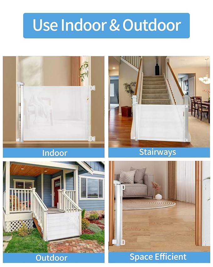 Veraste Retractable Baby Gate for Doorways and Stairs, Mesh Safety Gate for Pet, Indoor & Outdoor Use, One-Hand Operation, Easy Installation, 33.6" Tall, Expands to 71" Wide（White,33.6"x71"）