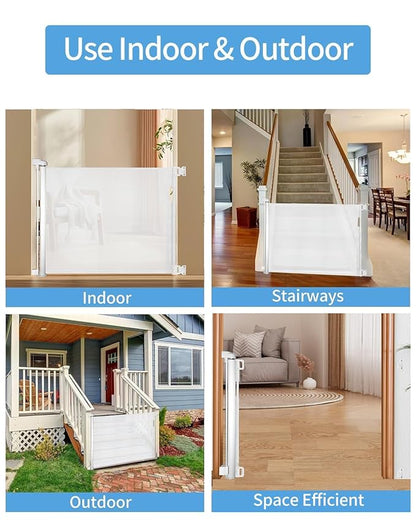 Veraste (2 Pack) Retractable Baby Gate for Doorways and Stairs, Mesh Safety Gate for Pet, Indoor & Outdoor Use, One-Hand Operation, Easy Installation, 33.6" Tall, Expands to 55" Wide（White,33.6"x55"