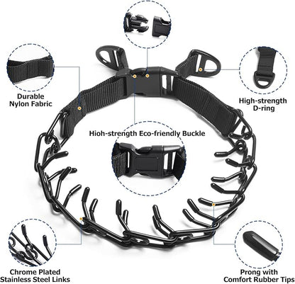 Prong Collar for Large Dogs, Dog Pinch Collar,Dog Training Collar,High Strength Quick Release Buckle,Comfort Rubber Tips (Black，4.0mm, 23.6-Inch)