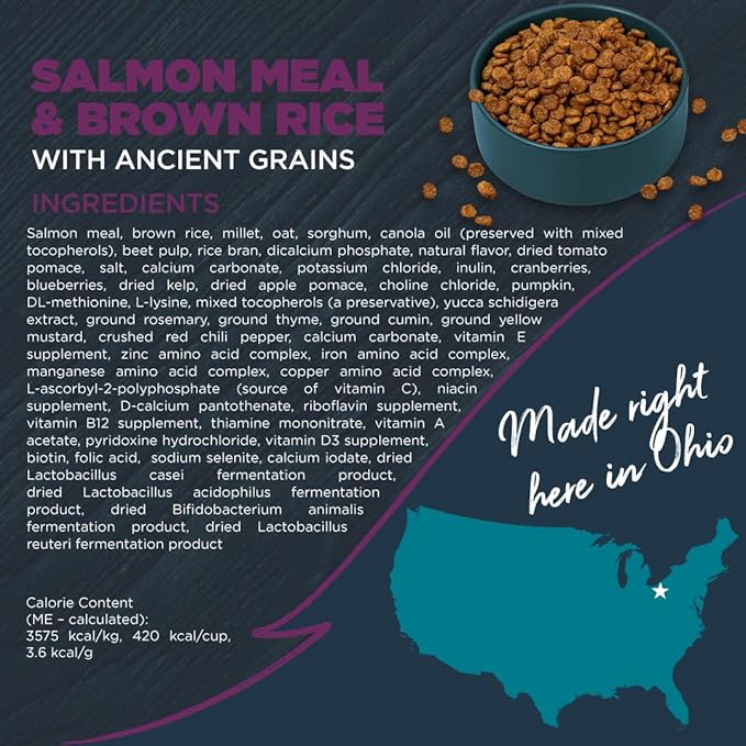 Blackwood Sensitive Skin & Stomach Dry Dog Food, Salmon Meal & Brown Rice with Ancient Grains, 24 Pound Bag with Prebiotics & Probiotics to Promote Gut Health