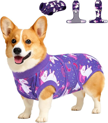 PetWarm Dog Onesie for Surgery Male, Dog Surgical Recovery Suit, Spay and Neuter, Prevents Licking After Surgery Onesie, Pet Recovery Suit for Dogs, Unicorn Pattern, Purple, L