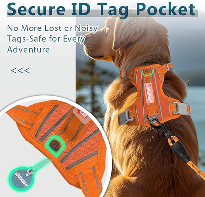 BARKBAY Dog Harness No Pull with ID Tag Pocket - Heavy Duty, Reflective, Easy Control for Large Dogs(Orange,L)