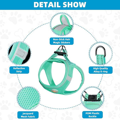 Hipubby Dog Harness and Leash Set, No Pull Soft Mesh Puppy Harness for Small Medium Dogs, Cats - Step in Reflective Breathable Lightweight Vest Harness for Walking, Training - Green, S