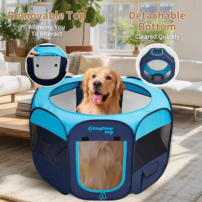 KingCamp Dog Playpen, Portable Foldable Cat Kitten Puppy Tent Crates 29"/36"/50" Pop Up Pet Playpen with Zippered Bottom & Cover for Indoor Outdoor Use (X-Large, Blue)