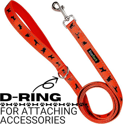 EcoBark Dog Leash - Soft & Reflective Comfort Leashes with Padded Handle - Safe, Strong, & Durable for Small, Medium or Large Dogs (Orange)