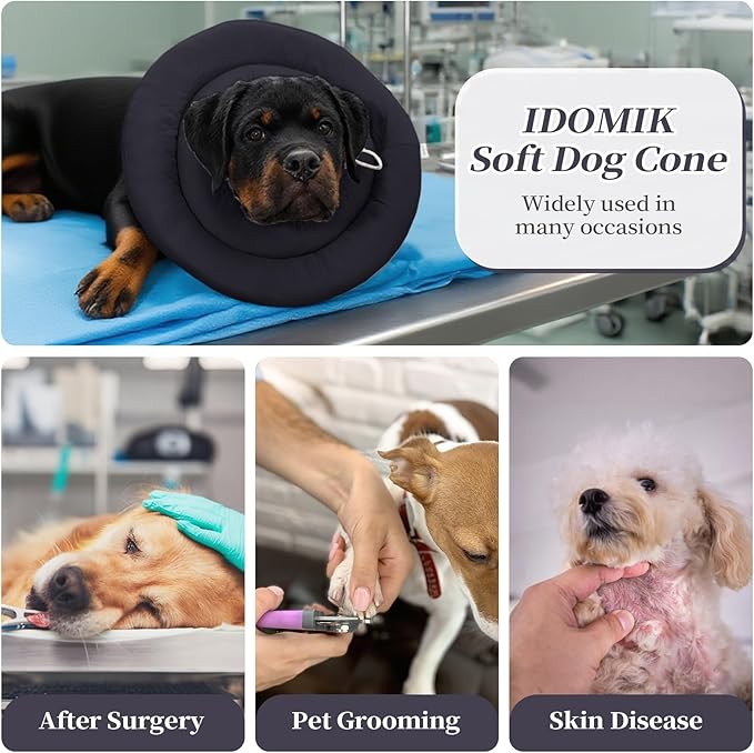 IDOMIK Dog Recovery Collar, Waterproof Soft Dog Cone After Surgery, Comfy Protective Elizabethan Collar Alternative for Dogs Cats, Adjustable Pet Neck Donut Cone Anti-Licking Biting Wounds,Grey,S